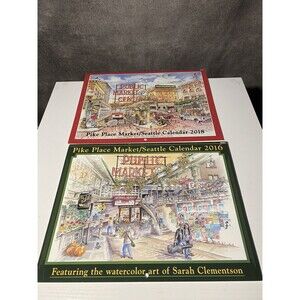 Lot of 2 Pike Place Market Seattle Calendars 2016 2018 Sarah Clementson Art